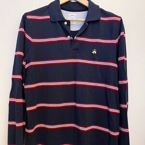 Brooks Brothers Multi Striped Long Sleeve Cotton Polo Navy Red Sz Large